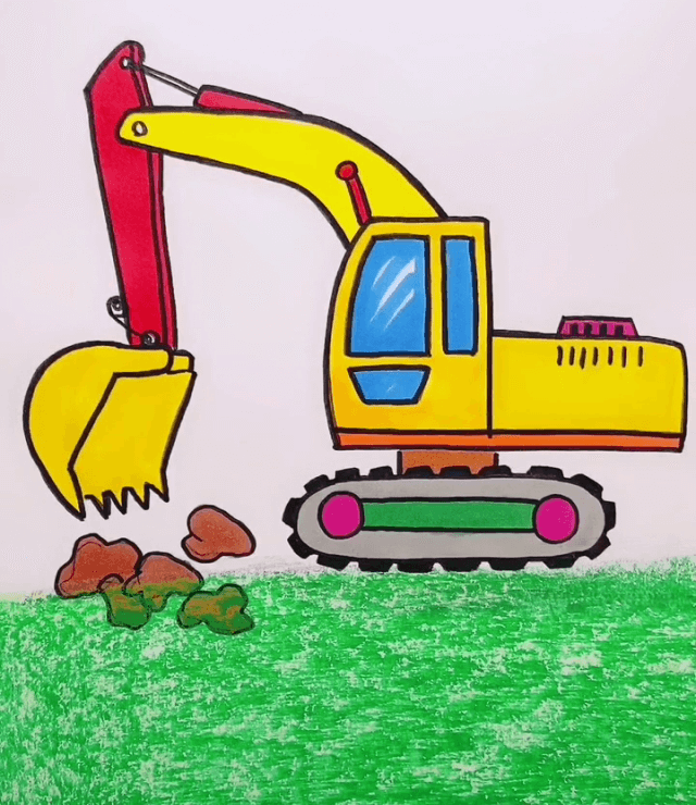 Construction Vehicle Drawings for Kids Yellow excavator