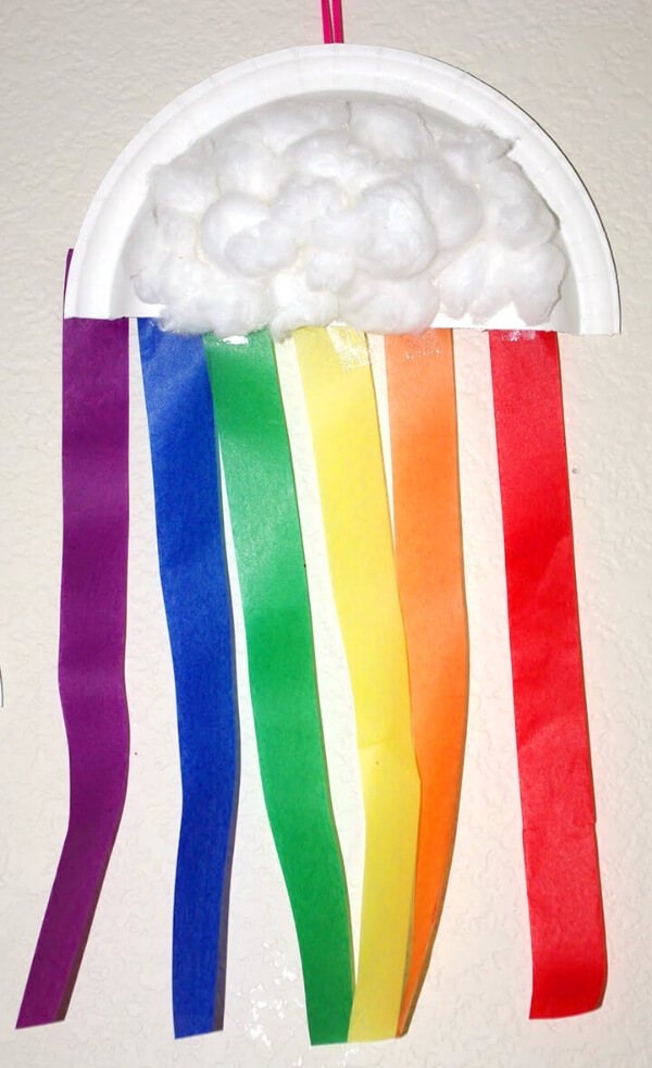 Rainbow Craft Idea Using Paper Plate, Cotton And Crepe Paper Art Projects for Preschoolers