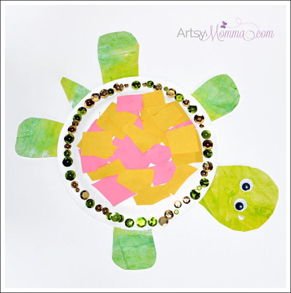 Paper Plate & Sequins Turtle Crafts For Kids