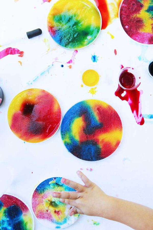 Colourful Hand Print Coaster Painting Art Activity Art Projects for Preschoolers