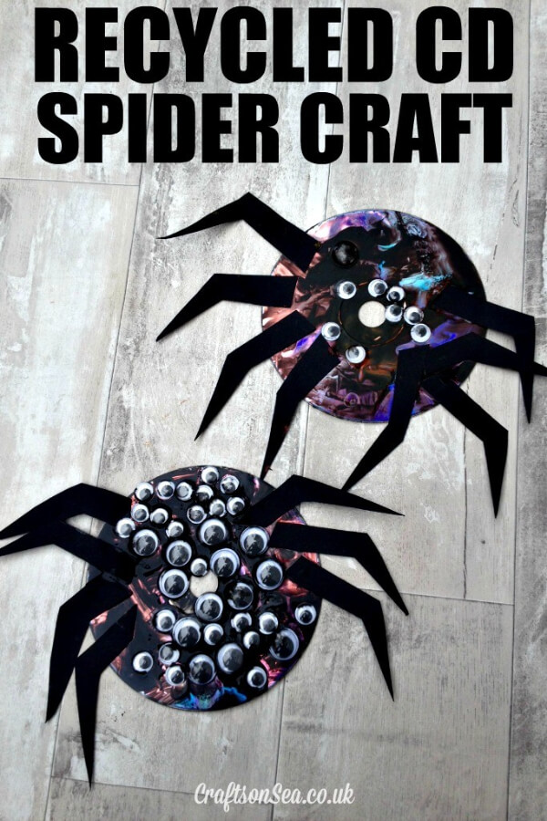Spooky CD Spider Craft Idea For Kids DIY Ideas to Recycle CDs