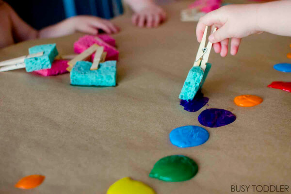 Easy Painting Process Art Activity Using Sponge & Clothespin