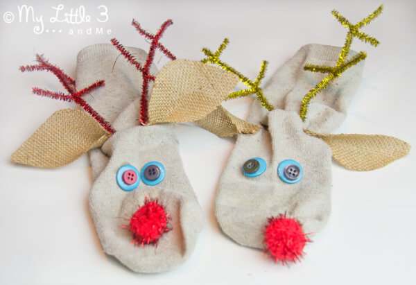 Deer Crafts & Activities for Kids Reindeer No-sew Sock Puppets