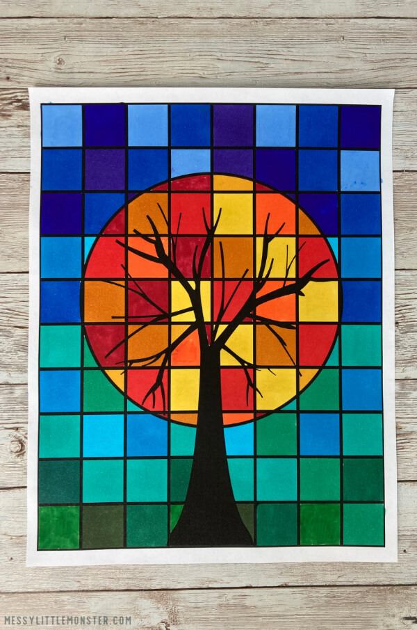 Cool Color Tree - Grid Art Project For Kids