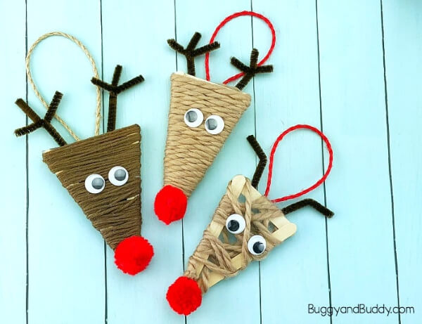 Yarn Wrapped Craft Stick Reindeer Ornament Craft