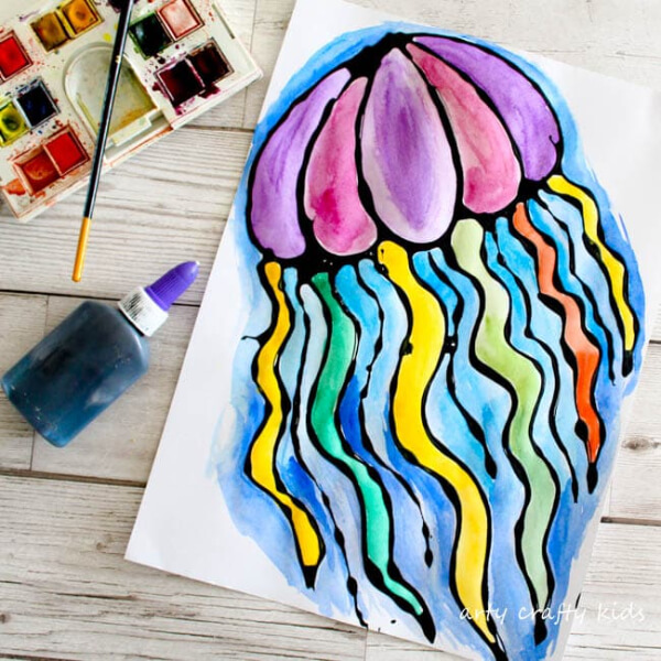 Black Glue Jellyfish Art Idea For Kids