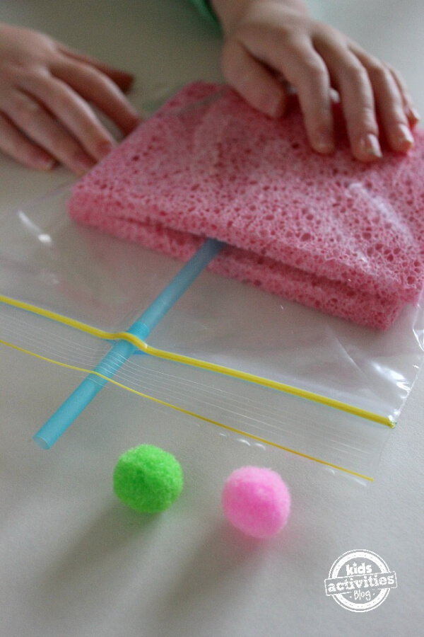 Easy Air Pressure Science Experiment Idea Using Sponge & Straw Spunky Sponge Crafts & Activities For Kids