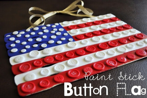 DIY Paint Stick Button Flag Craft For Toddlers