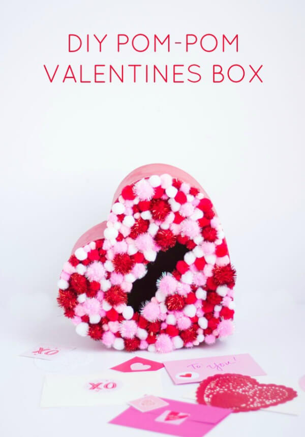 DIY Pom-Pom Heart Valentine Box