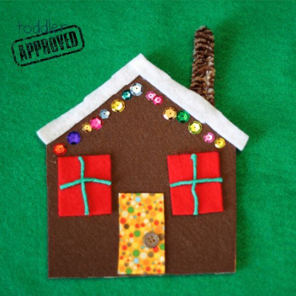 Felt Gingerbread House Craft With Cardboard & Buttons