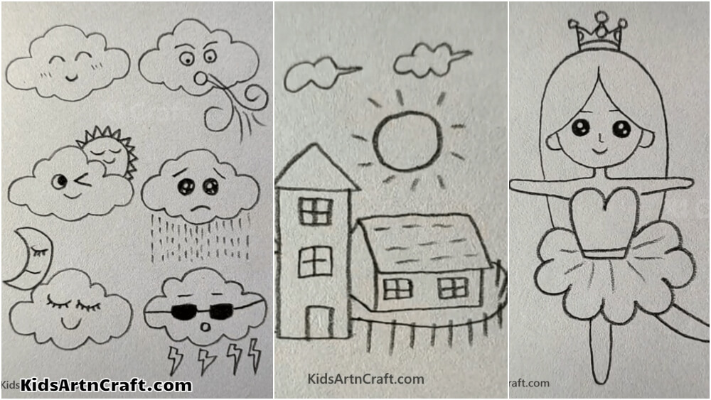 Easy Landscape, Scenary, Cloud & Girl drawings for kids