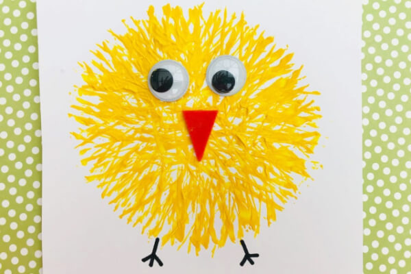 Easy Fork Painting Of Easter Chick On Paper For Toddlers