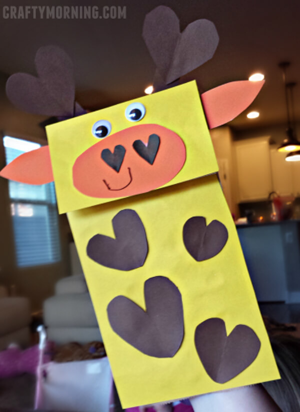 Paper Bag Giraffe Puppet Craft Animal Ideas With Paper Heart for Kids