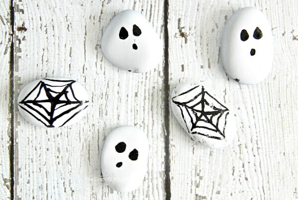 Spider & Ghost Painting Rock Ideas For Kids