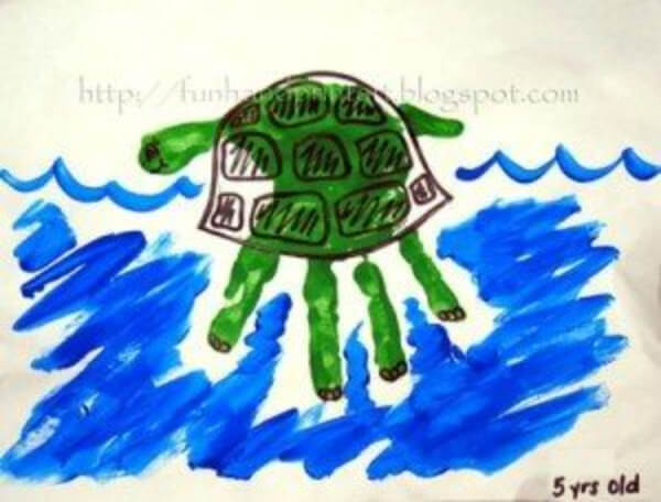 Hand Print Turtle Art & Craft Activity For Kids