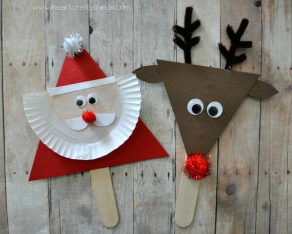 How To Make Santa And Reindeer Puppets Christmas Christmas Art & Craft Ideas for Kids