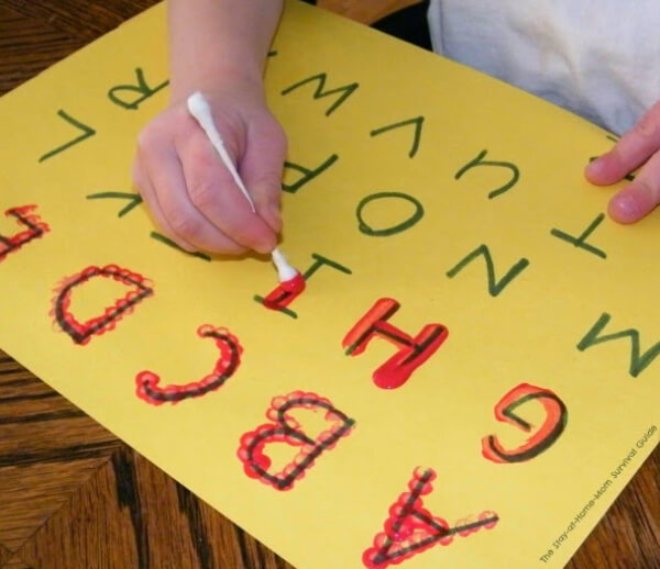 Recycled Crafts That Come From Bathroom Learning to Wright Alphabet With Cotton Swab Painting