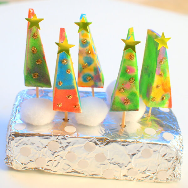 Mini Painted Sponge Christmas Tree Ideas
