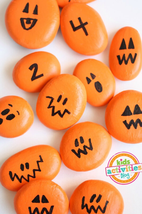 Halloween Painted Pumpkin Rock Ideas For Play Kids