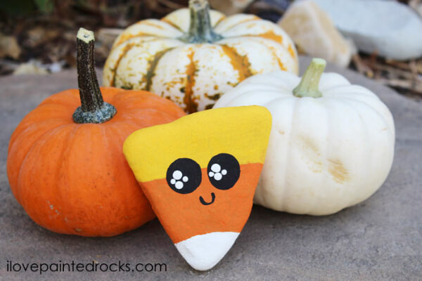 Candy Corn Pumpkin Halloween Painted Rock Ideas
