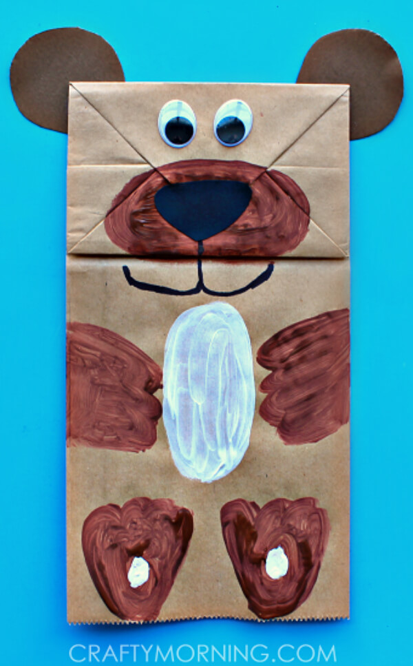 Easy Paper Bag Bear Puppet Animal Craft Idea For Preschoolers