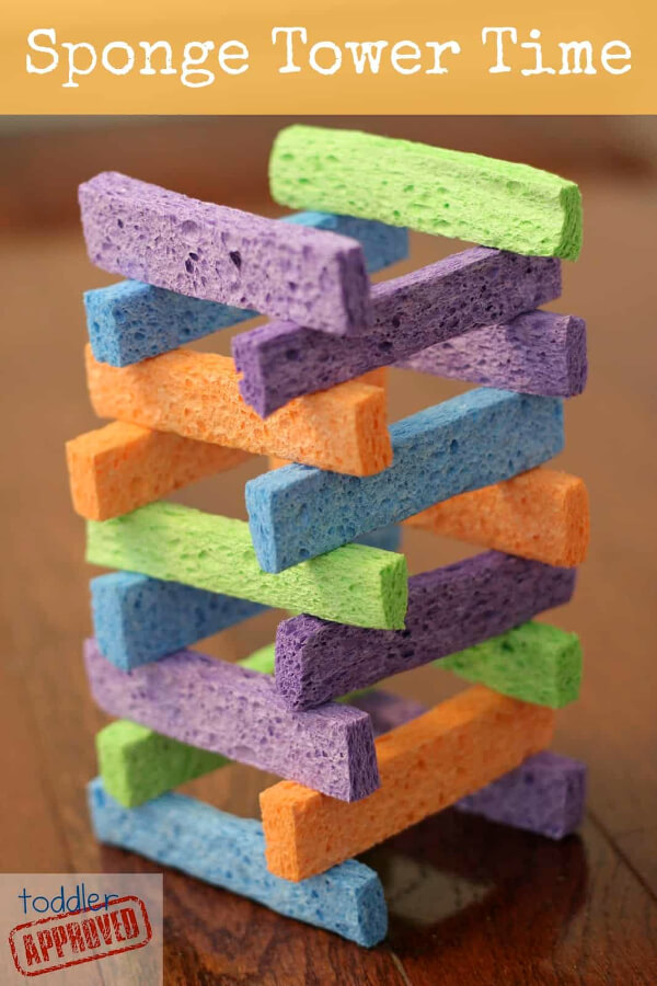 Handmade Sponge Tower Game Activity For Toddlers