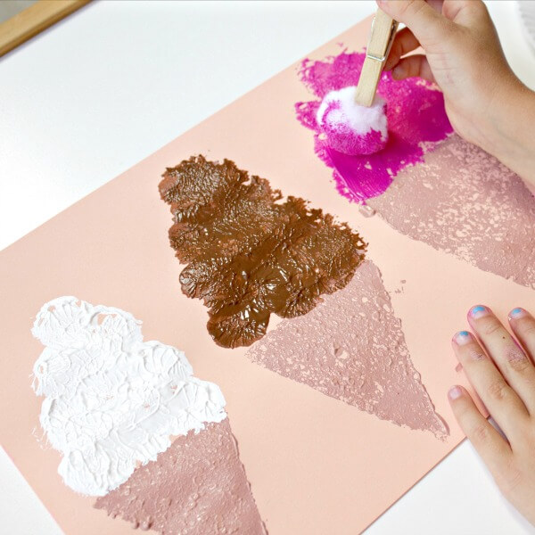 Easy Sponge Painting Art Project in Ice Cream Cone Shape