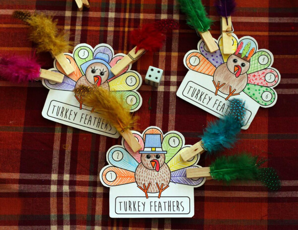Turkey Feathers Game Activity For Kids Thanksgiving Crafts for Kids