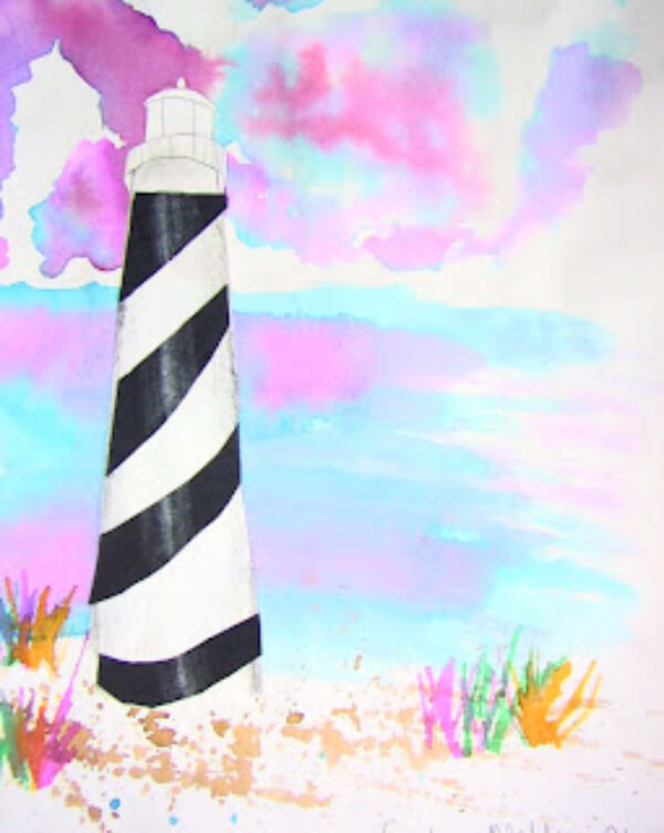 Art Project Ideas For 5th Grade Watercolor Lighthouse Painting For Third Grade