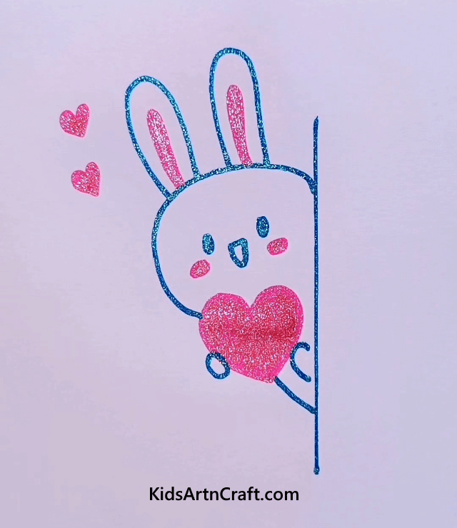 Super-Easy Little Bunny Drawing Ideas With A Heart Using Glitter Pen For Kindergartner