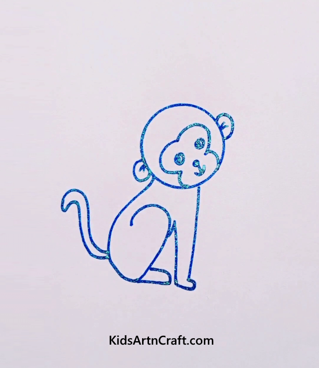 Let's Learn To Use Few Colors While Drawing Monkey Glitter Pen Drawing