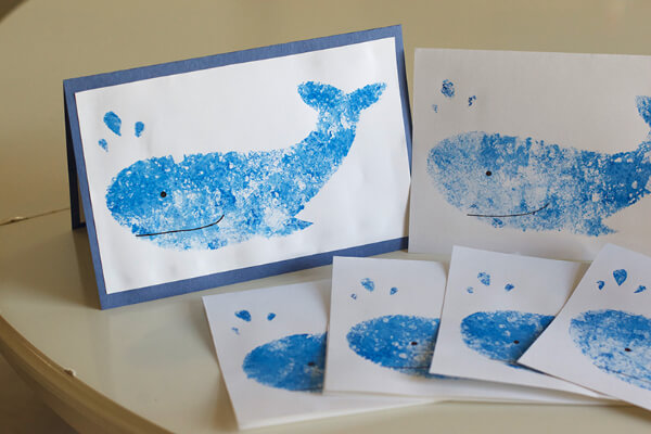 Whale Crafts & Activities for Kids Easy Stencilled Whale Cards Craft Ideas For Kids