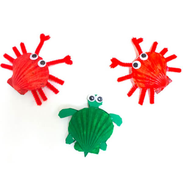 Summer Craft Ideas for Kids Amazing Seashell Turtle and Crab Magnets
