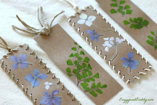 Easy Nature Crafts and Activities for Kids DIY Bookmark Craft With Pressed Flowers & Leaves