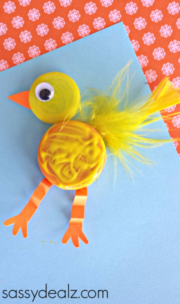 Beautiful Bottle Cap Chick Craft for Kids