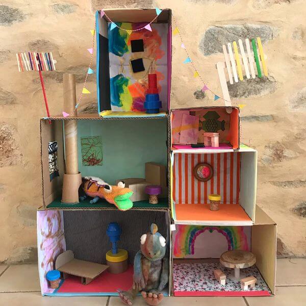 Amazing Cardboard Box Doll House For Kindergartners Cardboard House Crafts