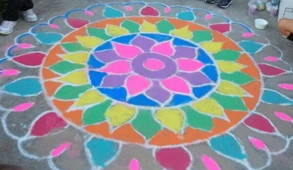 Collaborative Diwali Rangoli Chalk Art Project