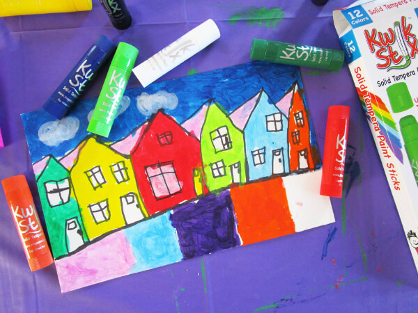 Colorful Row Houses Drawing For School Project Easy First Grade Art 