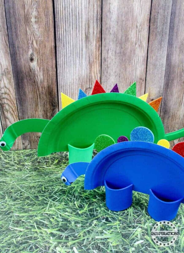 Colorful Dinosaur Paper Plate Craft Idea For Kids