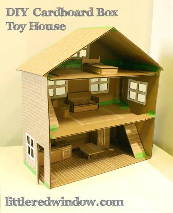 Cardboard Box Houses & Fort Ideas DIY Cardboard Box Toy House Craft For Kids