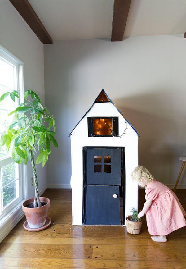 Cardboard Box Houses & Fort Ideas DIY Cardboard Playhouse Craft Idea From Box