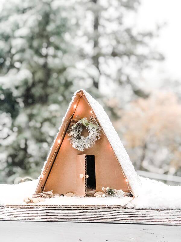 Cardboard Box Houses & Fort Ideas DIY Cardboard Winter Frame Cabin Craft For Kids