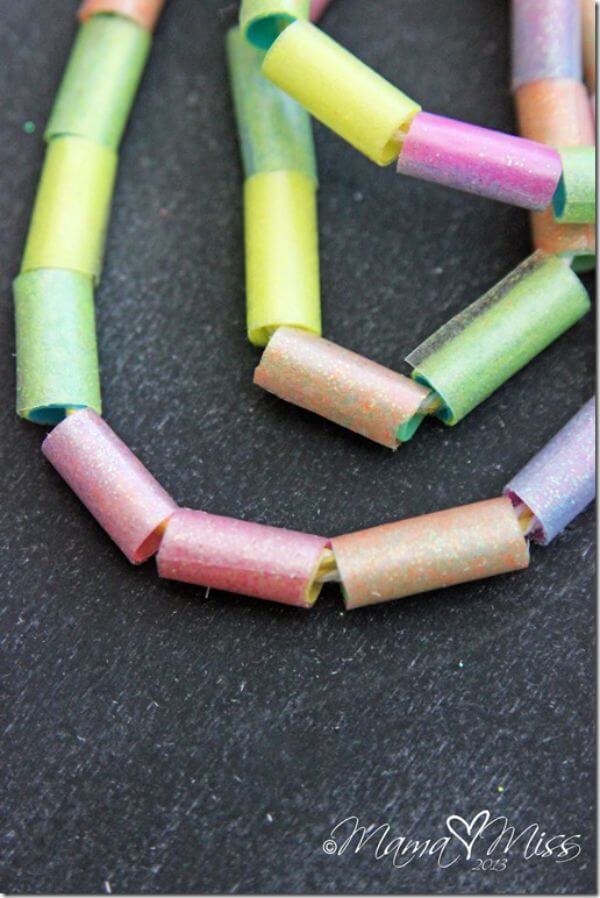 DIY Homemade Sparkling Beads straw Craft Activity For Kindergarten & preschool