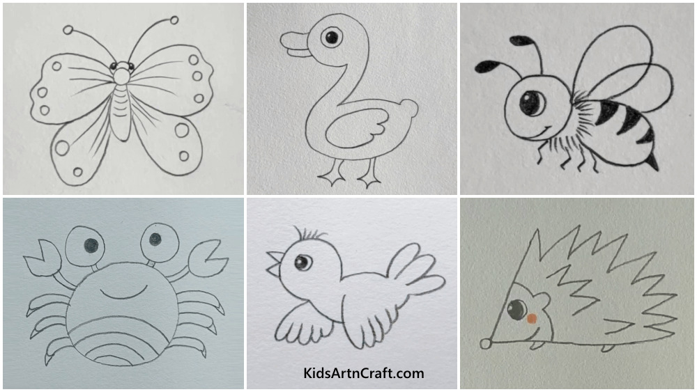 Easy Animal Pencil Drawings For Kids - Kids Art & Craft