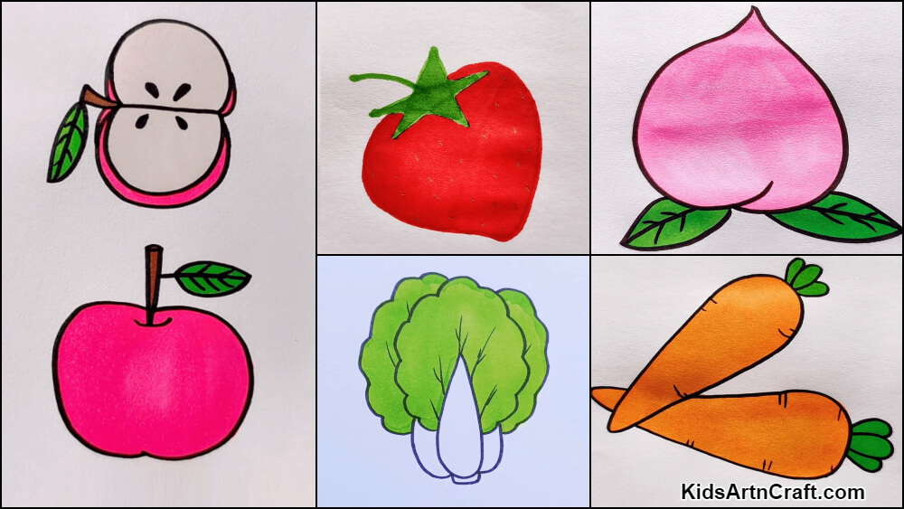 Easy Fruit & Vegetable Drawings For Kids