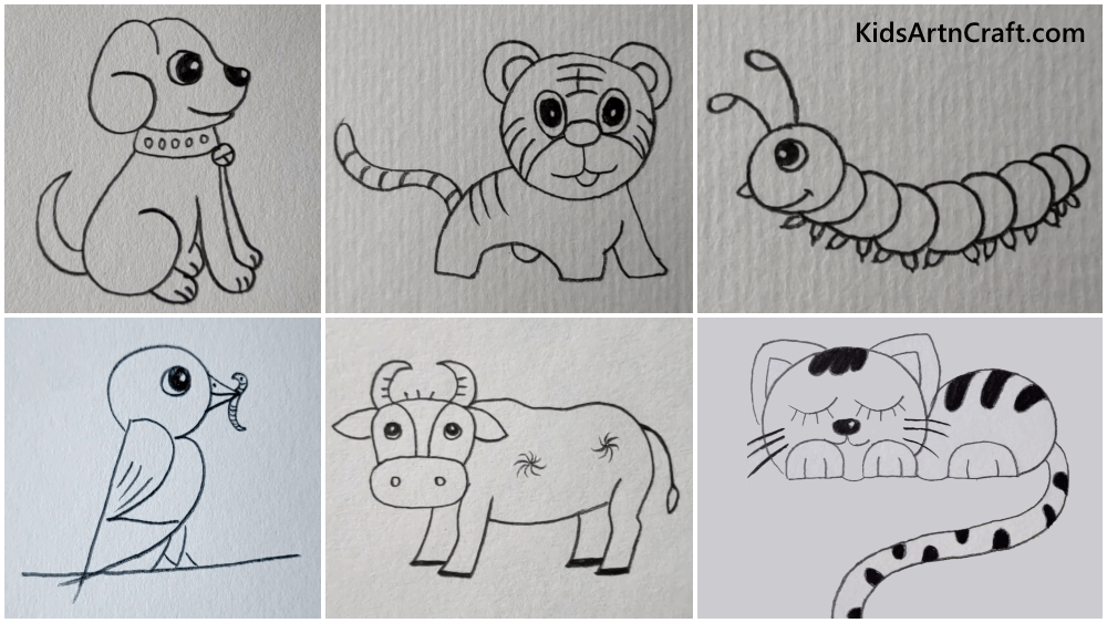 Easy Animal Pencil Drawings for Kids to Make at Home - Kids Art & Craft
