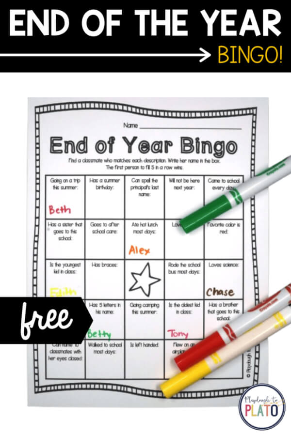 End of Year Activities & Assignments for Students End Of The Year Bingo Game Activity