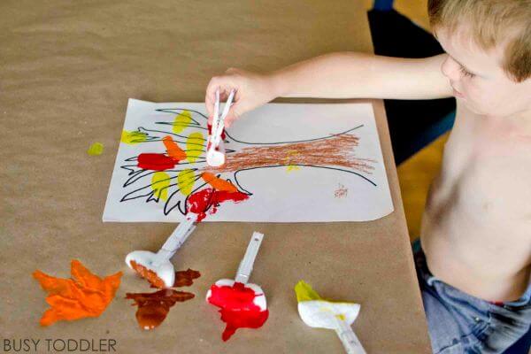 Fall Tree Craft With Cotton Balls For Kids