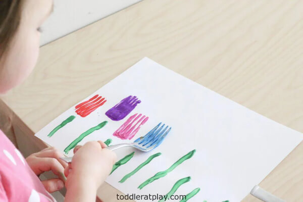 Fork Stamped Tulips Craft Activity For Preschoolers Art Projects for Kindergarten Kids