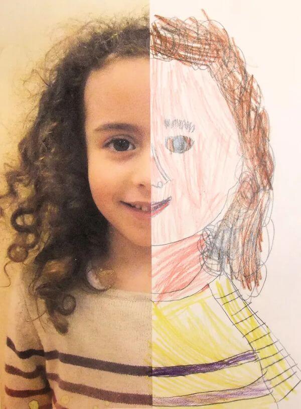 Half Self-Portraits Project Idea For Children